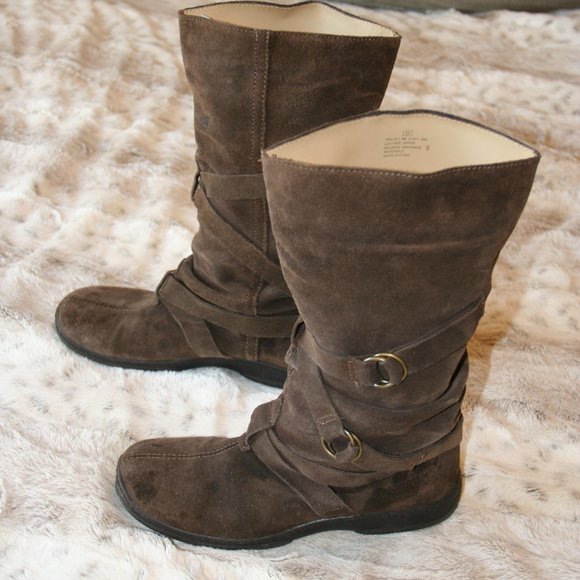 Brown Suede Buckle Boots Size 8 - Picture 3 of 4